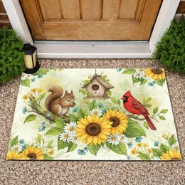 Squirrel Cardinal Birdhouse Floral - Wildlife Lover Home Decor Gift Doormat