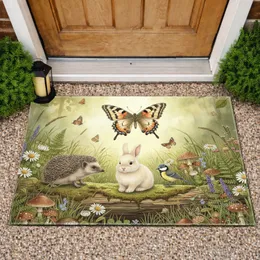 Hedgehog Bunny Bird Butterflies Mossy Log Forest Floor - Wildlife Lover Gift Doormat