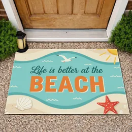 Life is Better at the Beach Quote Ocean Starfish Seagull Sun - Beach Lifestyle Home Decor Doormat