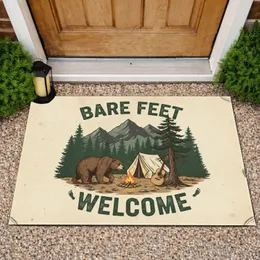 BARE FEET WELCOME Bear Campfire Tent - Rustic Decor Gift for Outdoor Lovers Doormat