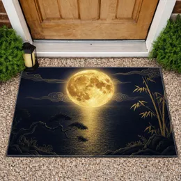 Golden Full Moon Japanese Landscape Home Decor Gift for East Asian Art Enthusiast Doormat