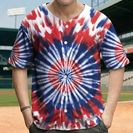 Tie-Dye Spiral Concentric Shapes Brushstrokes Red Blue White - Summer Casual Lifestyle Baseball Jersey