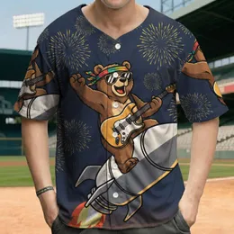 Bear Playing Electric Guitar Rocket Launch - Celebration Party Fun for Music Lover Baseball Jersey
