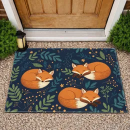 Sleeping Foxes Woodland Foliage Berries Blossoms - Forest Home Decor Gift for Wildlife Lover Doormat