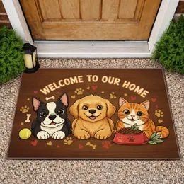 Boston Terrier Golden Retriever Tabby Cat Welcome Home - Home Decor Gift Doormat