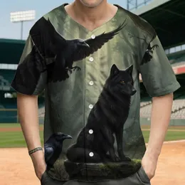 Regal Black Wolf Amber Eye Ravens Dark Forest Fog Ancient Trees - Dark Fantasy Fan Gift Baseball Jersey