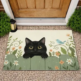 Cat Rustic Fence Wildflower Bird - Home Decor Gift for Cat Lover Doormat