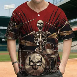 Screaming Rib Cage Skeleton Drummer Bone Shards - Black Brushstroke Punk Rocker Gift Baseball Jersey