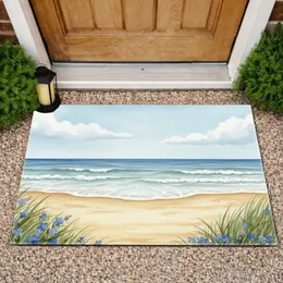 Coastal Beach Ocean Waves Dune Grass Wildflowers Blue Sky - Home Decor Gift Doormat