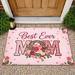 MOM Best Ever Polka Dot Leopard Plaid Rose Bouquet Hearts - Mother's Day Gift Doormat