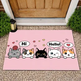 Five Cartoon Cats Hi Hello Icons - Home Decor Gift for Cat Lovers Doormat