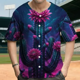 Blooming Cactus Fuchsia Flowers Cosmic Sky - Nature Lover Gift Baseball Jersey