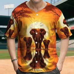 Silhouetted Elephant Family African Savanna Sunset Acacia Trees - Wildlife Lover Gift Baseball Jersey