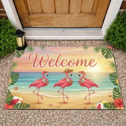 Welcome Flamingos Tropical Beach - Home Decor Gift for Beach Lovers Doormat
