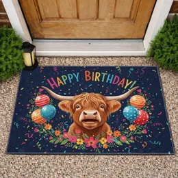 Jovial Highland Cow Birthday Balloons Wildflowers - Birthday Gift for Cow Lover Doormat