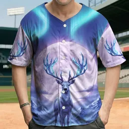 White Deer Crystalline Antlers Snow Mountain - Aurora Cosmic Night Sky Wildlife Lover Gift Baseball Jersey