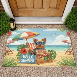 Yorkshire Terrier Dog Sunglasses Beach Scene - Summer Home Decor Gift for Yorkie Lovers Doormat