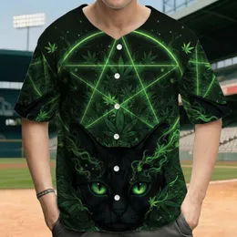 Black Cat Pentagram Cannabis Leaves - Dark Mystical Statement Gift Baseball Jersey