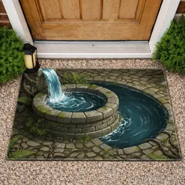 Stone Well Cascading Water Foliage - Home Decor Gift for Garden Lover Doormat