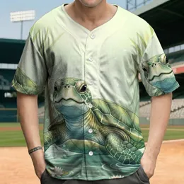 Friendly Green Sea Turtle Lily Pad Reeds Shallow Water Aquatic Life Lover Gift Baseball Jersey