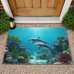 Swimming Dolphins Coral Reef Ocean with Bubbles - Home Decor Gift for Ocean Lover Doormat