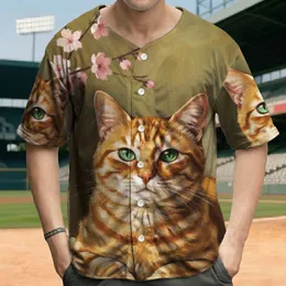 Ginger Tabby Cat Green Eyes Pink Blossoms - Wildlife Lover Gift Baseball Jersey