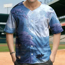 Japanese Pagoda Moonlit River Cherry Blossoms Full Moon - Home Decor Gift Baseball Jersey