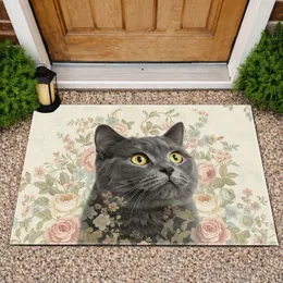 British Shorthair Cat Floral Roses Vines - Home Decor Gift for Cat Owners Doormat