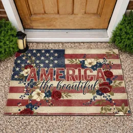 AMERICA the beautiful American Flag Floral Garlands - Independence Day Gift for Veterans Doormat