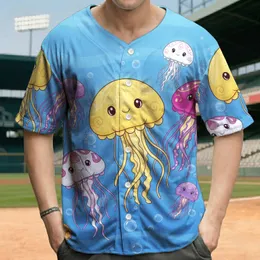 Collection of Diverse Jellyfish Floating Undersea Bubbles Waves - Ocean Life Enthusiast Gift Baseball Jersey