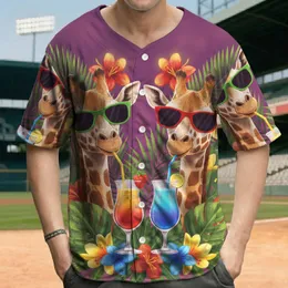 Anthropomorphic Giraffes Tropical Cocktails - Summer Lifestyle Gift for Wildlife Fan Baseball Jersey
