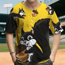 Black Cartoon Squirrels & Acorns - Wildlife Lover Gift for Nature Lovers Baseball Jersey