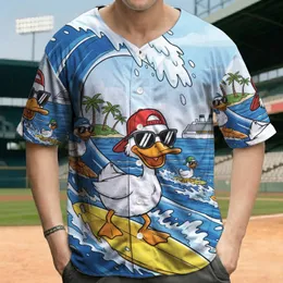 Cheerful Cartoon Duck Surfing Ocean Wave - Tropical Summer Trip Gift for Duck Lover Baseball Jersey
