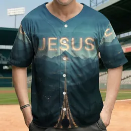 Luminous Jesus Suspension Bridge Lone Figure Scene - Spiritual Inspiration Gift for Believers Baseball Jersey