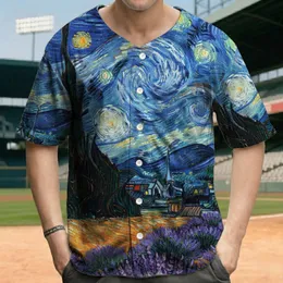 Cypress Tree Swirling Night Sky Lavender Fields Landscape - Nature Art Lover Gift Baseball Jersey