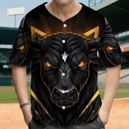 Menacing Black Bull Head Glowing Orange Eyes Golden Accents - Power Symbol Gift Baseball Jersey
