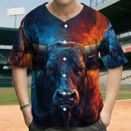 Glowing Eyes Bull Head Horns Portrait - Rodeo Fan Gift for Ranch Life Baseball Jersey