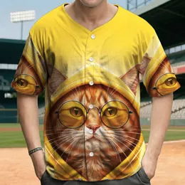 Detailed Fur Ginger Cat Yellow Hoodie Sunglasses Yellow Background - Cat Lover Gift Baseball Jersey