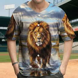 Majestic Lion Walking Shallow Water Reflections Autumn Landscape - Wildlife Lover Gift Baseball Jersey