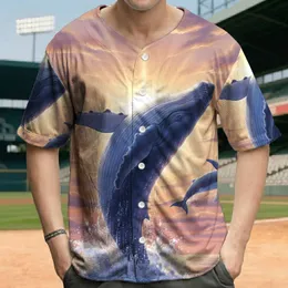 Blue Whales Breaching Ocean Sunset Sunburst - Marine Life Lover Gift Baseball Jersey