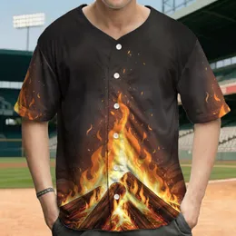 Campfire Flames Glowing Embers Charred Logs Smoke Sparks - Outdoor Adventure Gift Baseball Jersey