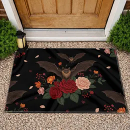 Gothic Flying Bats Crimson Roses Autumnal Decor - Bat Lover Home Gift Doormat