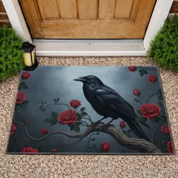 Black Crow Red Roses Gnarled Branch Stormy Sky - Wildlife Lover Gift Doormat