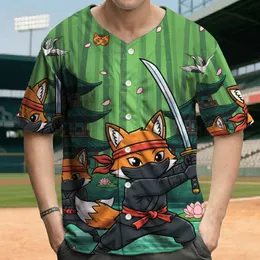 Ninja Fox Katana Pagoda Bamboo Forest Cherry Blossom - Adventure Lover Gift for Ninja Fan Baseball Jersey