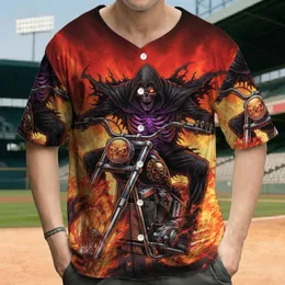 Hooded Skeleton Rider Orange Eyes Chrome Motorcycle Fiery Flames - Biker Lifestyle Gift Baseball Jersey
