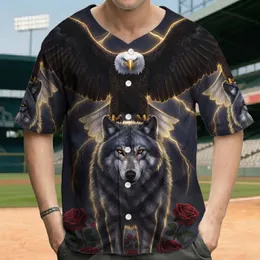 Grey Wolf Bald Eagle Red Roses Golden Lightning - Fantasy Art Lover Gift Baseball Jersey