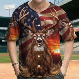 Buck Antlers American Flag Sunset - Independence Day Gift for Veterans Baseball Jersey