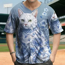 White Cat Chinoiserie Floral Chrysanthemum - Cat Lover Fine Art Gift Baseball Jersey