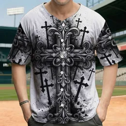 Gothic Cross Acanthus Scrolls Faceted Gritty Ink Scattered Silhouettes - Everyday Wear Baseball Jersey
