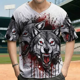 Realistic Wolf Heads Bared Fangs Open Mouth Ink Wash Textures - Wolf Lover Gift Baseball Jersey